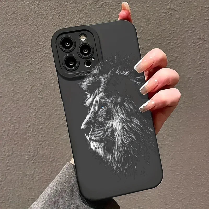 Schwarze Löwen Handyhülle - Mattes Design für iPhone