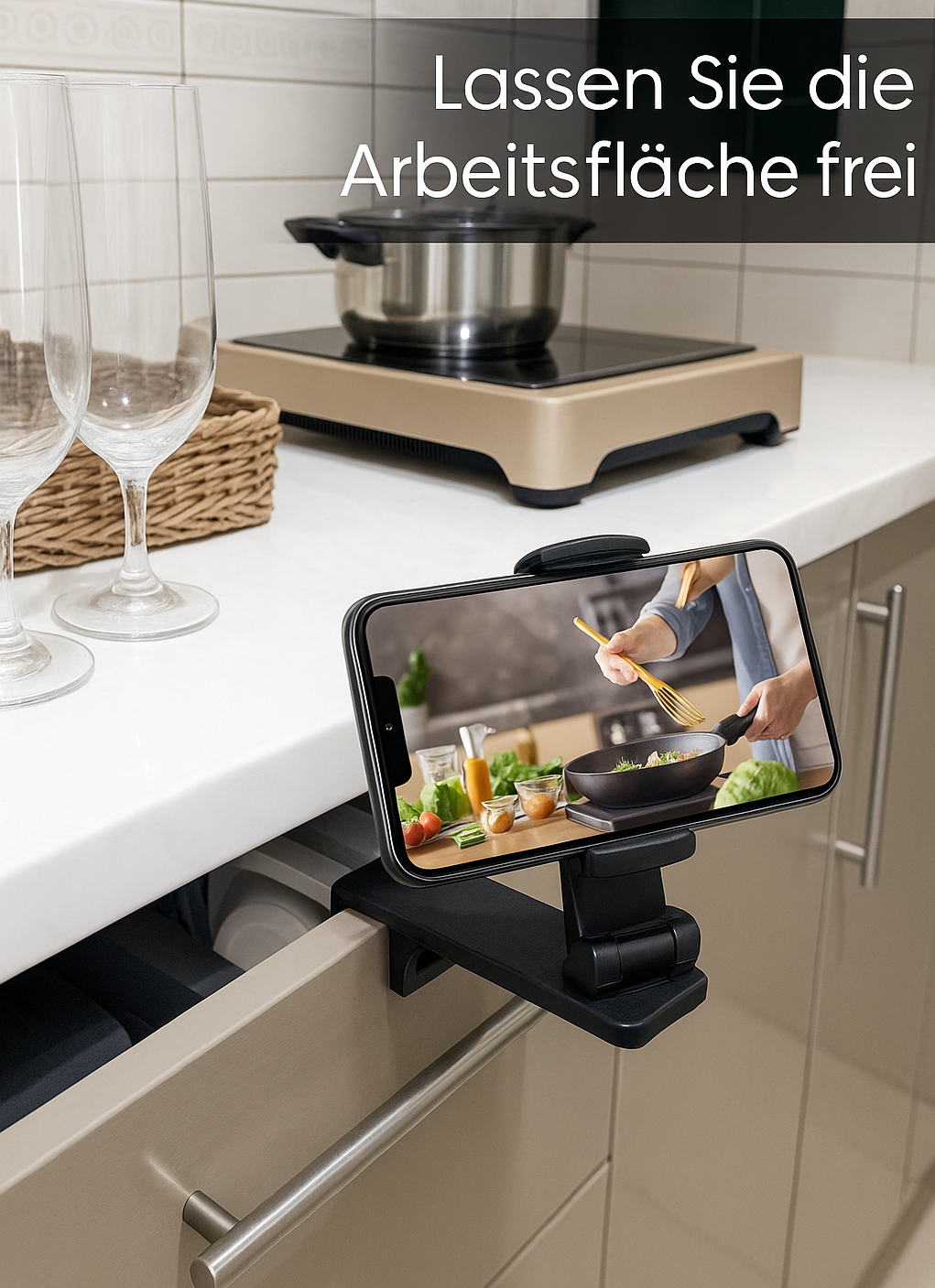 360° Handyhalter für Schublade, Tisch & Flugzeug – kompakt & stark