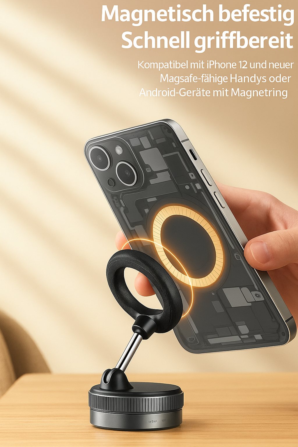 Magnetischer Autotelefonhalter mit 360° Vakuum-Saugnapf