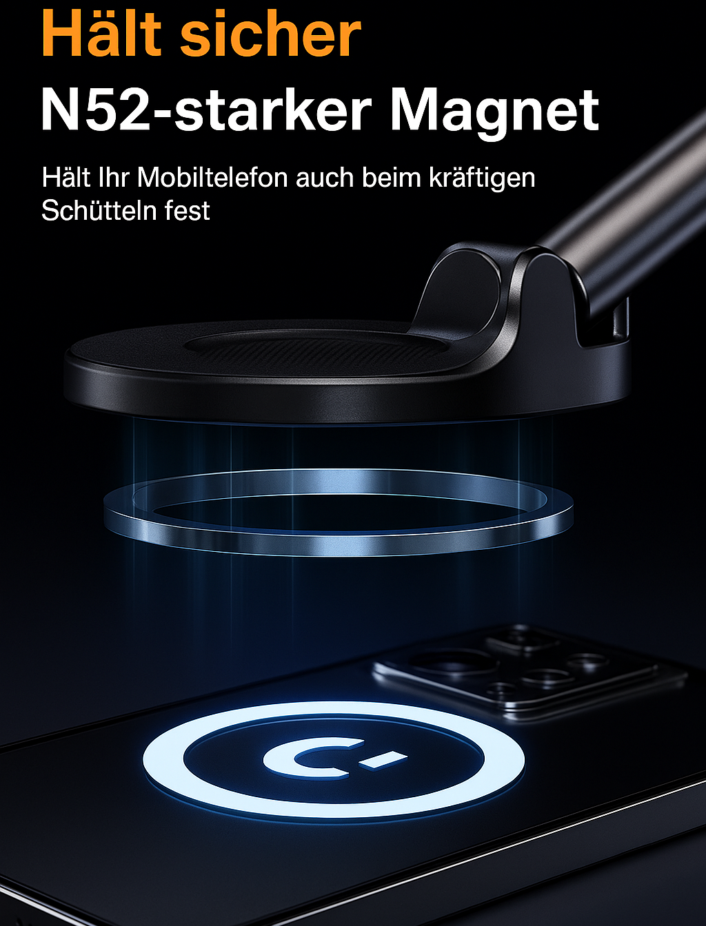 Magnetischer Autotelefonhalter mit 360° Vakuum-Saugnapf