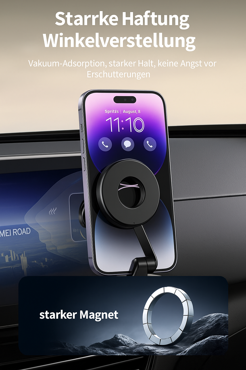 Magnetischer Autotelefonhalter mit 360° Vakuum-Saugnapf