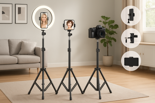 Ringlicht-Stativ – Höhenverstellbar mit Handy- und Kamerahalter