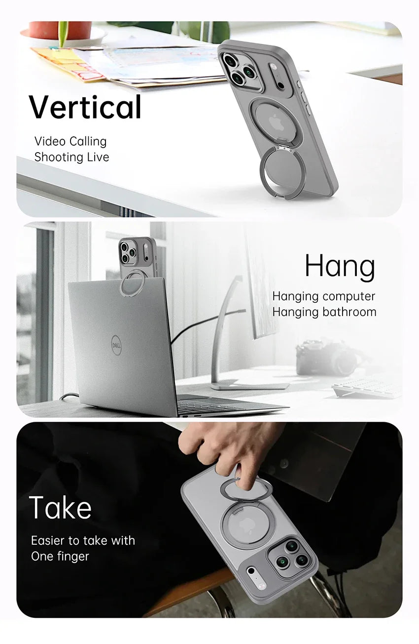 Matte Magnetik Metall Ring Stand Hülle für iPhone 17/16/15/14/13/