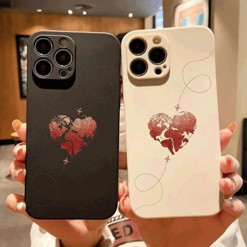 Weltkarte Herz Handyhülle für iPhone – Reise & Liebe Motiv
