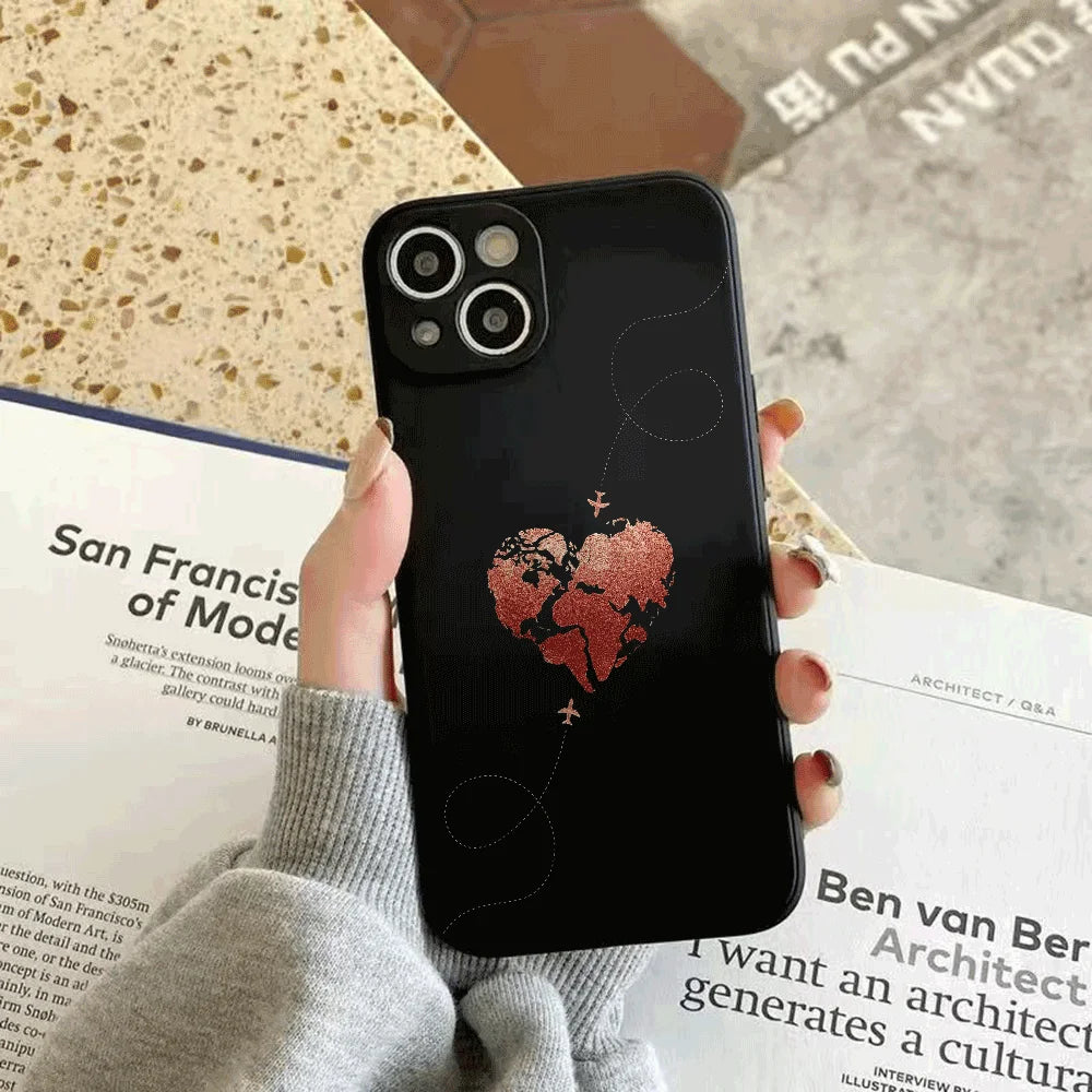 Weltkarte Herz Handyhülle für iPhone – Reise & Liebe Motiv