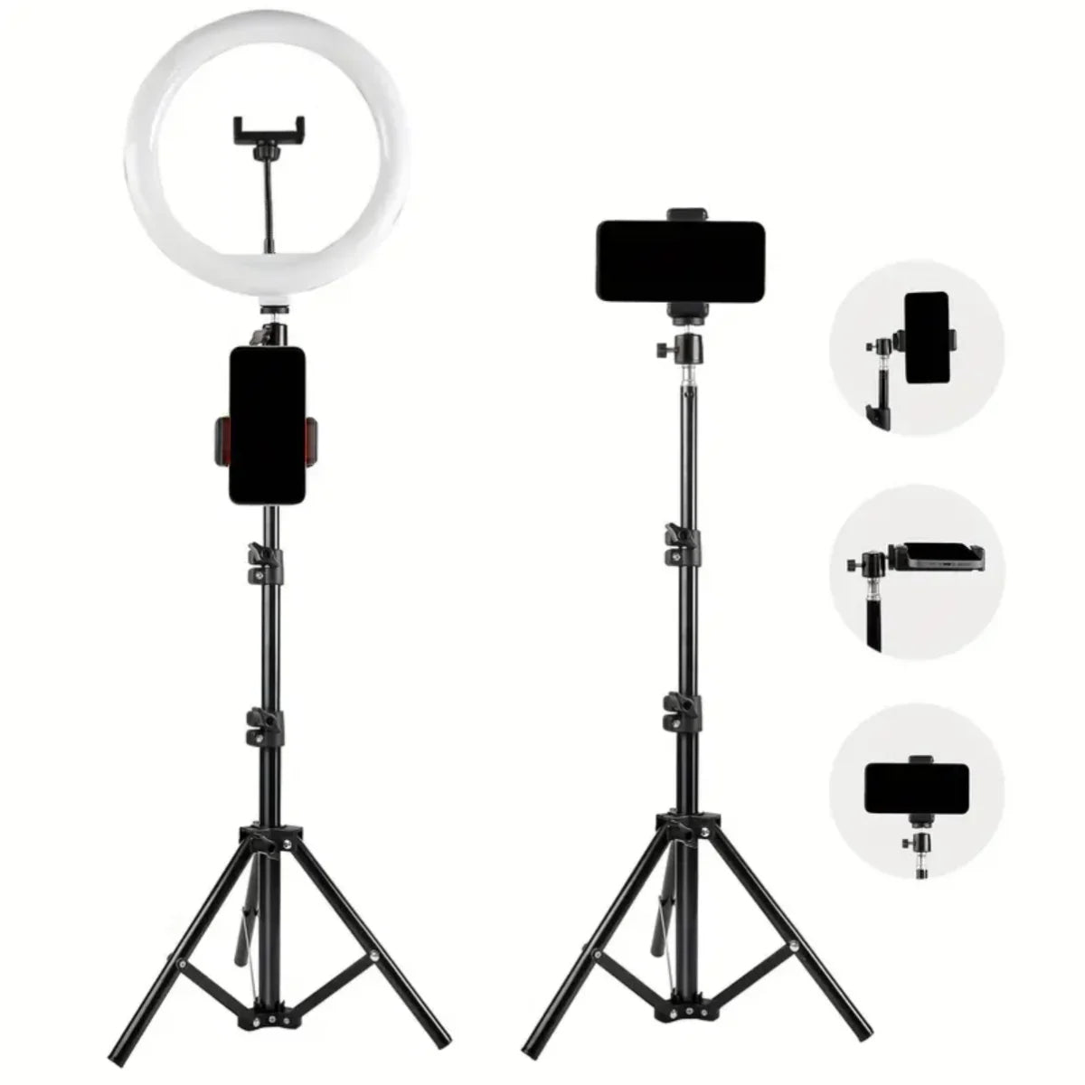 Ringlicht-Stativ – Höhenverstellbar mit Handy- und Kamerahalter