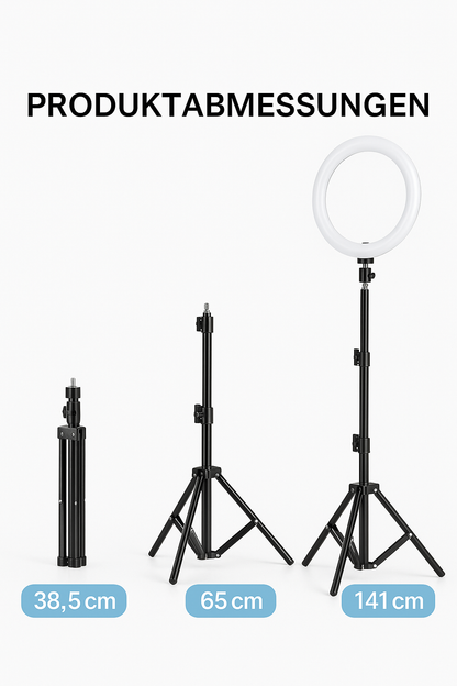 Ringlicht-Stativ – Höhenverstellbar mit Handy- und Kamerahalter