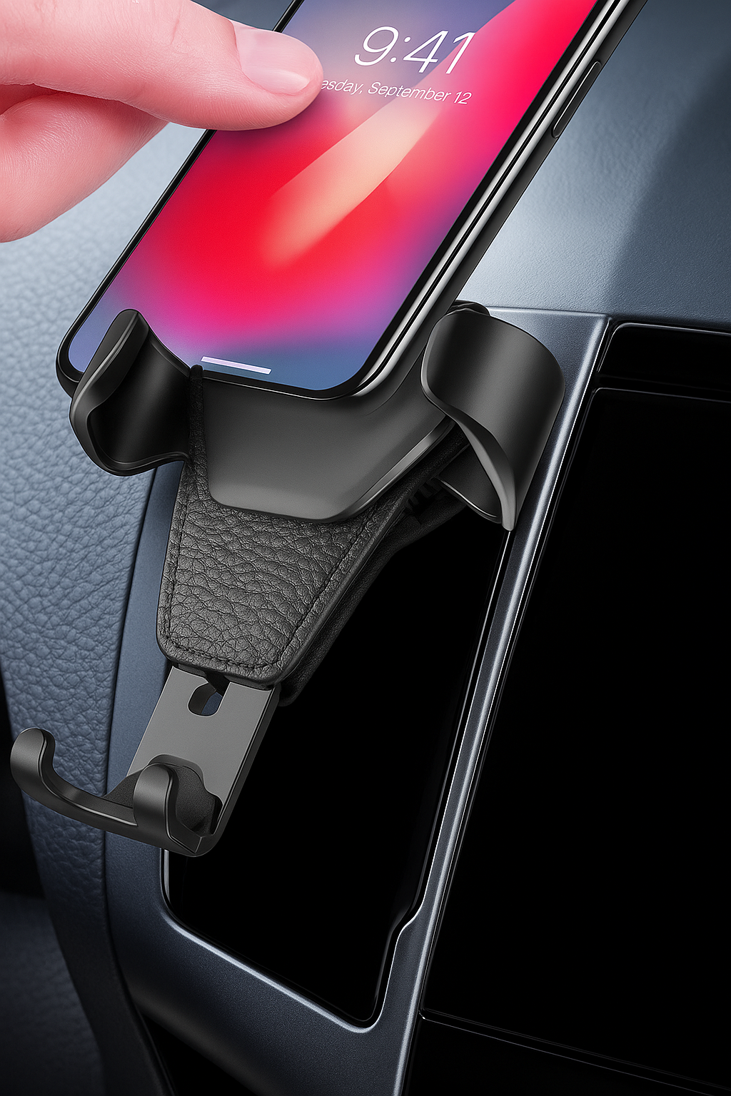 Selbstschließender Auto-Handyhalter – Leder-Look & 360° drehbar
